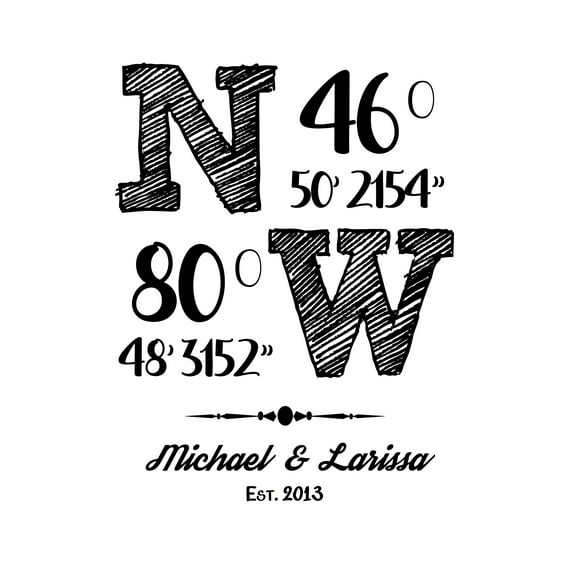 Darling Souvenir Address Coordinate Wall Decor Burlap Print Couple Personalized Wedding Gift-Burlap Print Only(8 x 10 Inches)