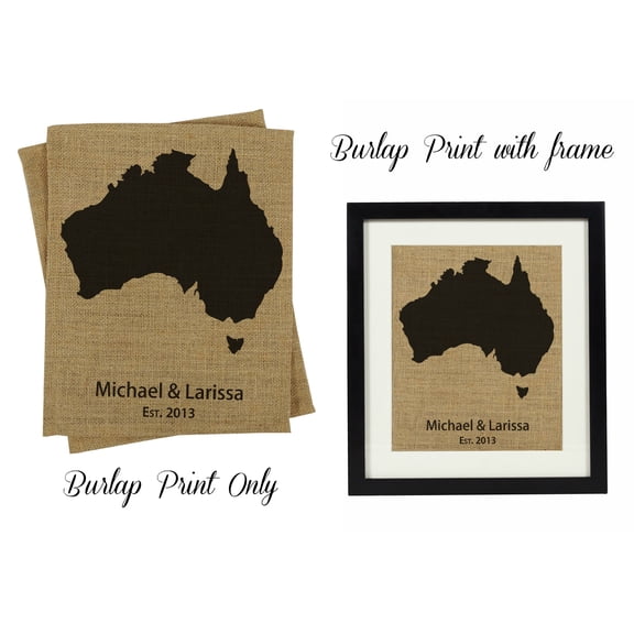 Darling Souvenir Australia Country Map Burlap Print Wall Decor Couple Personalized Anniversary Gift-Burlap Print Only(8 x 10 Inches)