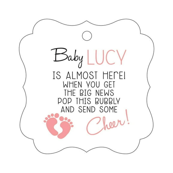 Darling Souvenir Baby Girl Personalized White & Pink Baby Shower Hang Tags-50 Tags