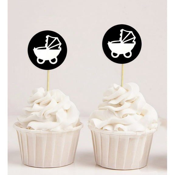 Darling Souvenir, Baby Pram Baby Shower Cupcake Toppers, Dessert Decorations - Pack Of 20