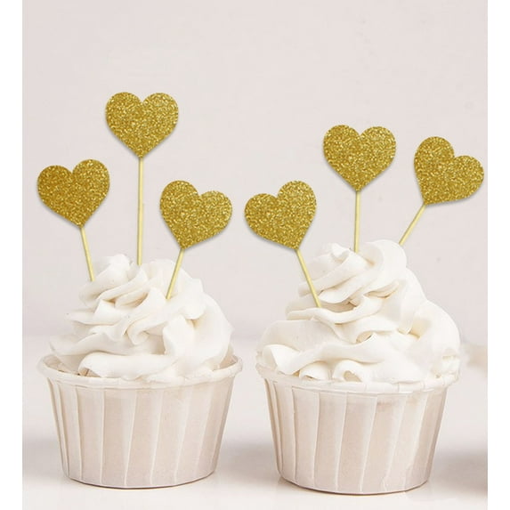 Darling Souvenir, Baby Shower Heart Shapes Cupcake Toppers, Birthday Wedding Party Dessert Decorations - Pack Of 20