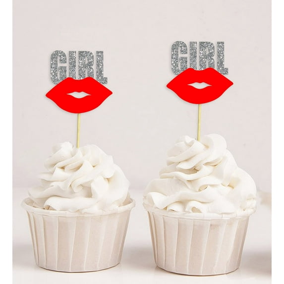 Darling Souvenir, Baby Shower Its a Girl Lip Cupcake Toppers, Gender Reveal Party Dessert Decorations - Pack Of 20