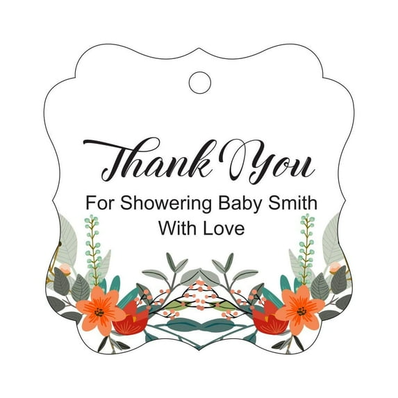 Darling Souvenir Baby Shower Thank You Tags Personalized Fancy Frame Floral Gift Tags-100 Tags