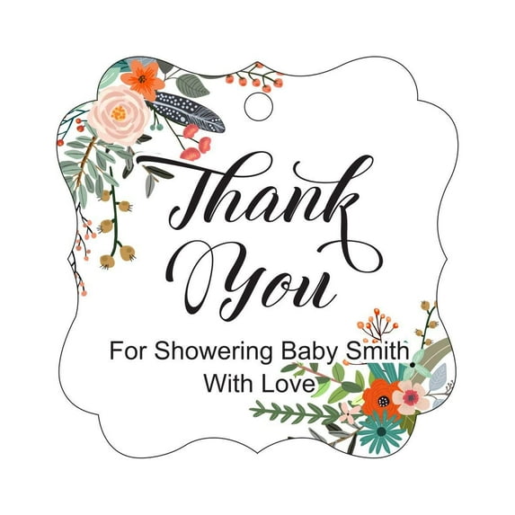Darling Souvenir Baby Shower Thank you Favor Tags Custom Hang Gift Tags-Floral White-50 Tags