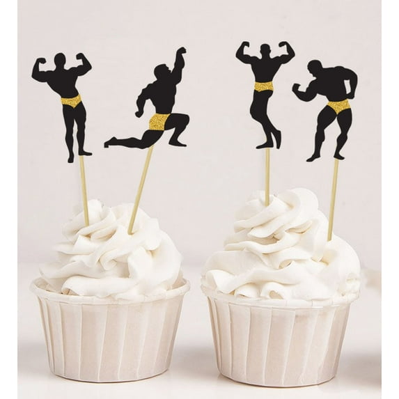 Darling Souvenir, Bachelorette Party cupcake Toppers Body Builder Silhouette Cake Decoration Sports - Pack Of 40 (4 Designs)