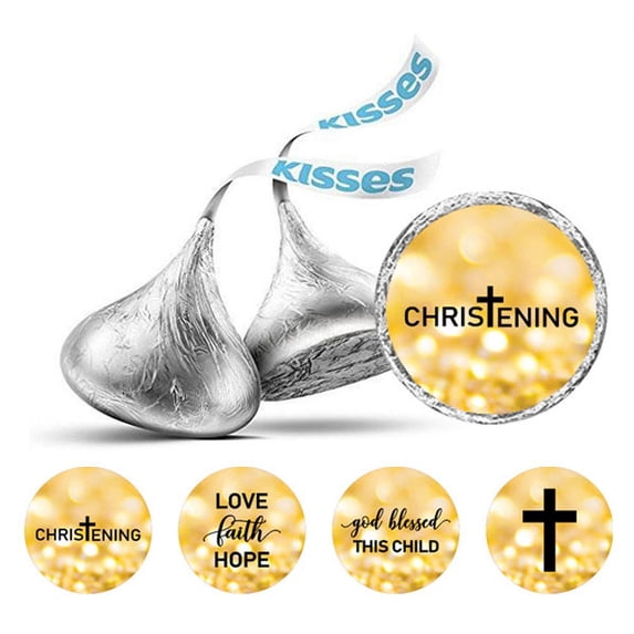 Darling Souvenir Baptism Theme Stickers Pack of 190 Pcs Candy Chocolate Labels-Glitter Gold