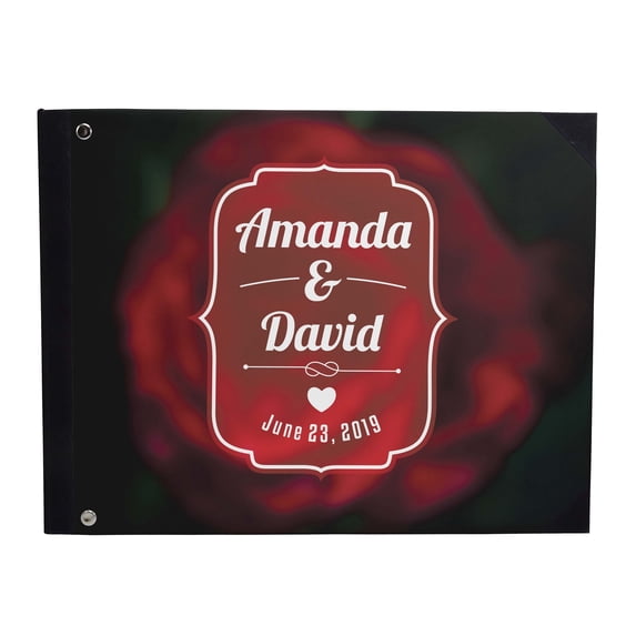 Darling Souvenir Black Frame & Blurry Rose Printed Wedding Guest Book Hardbound Cover Sign In Book Registry Scrapbook-9 x 12 Inches