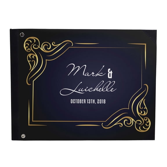 Darling Souvenir Black Victorian Frame Printed Wedding Guest Book Hardbound Cover Sign In Book Registry Scrapbook-7 x 9 Inches