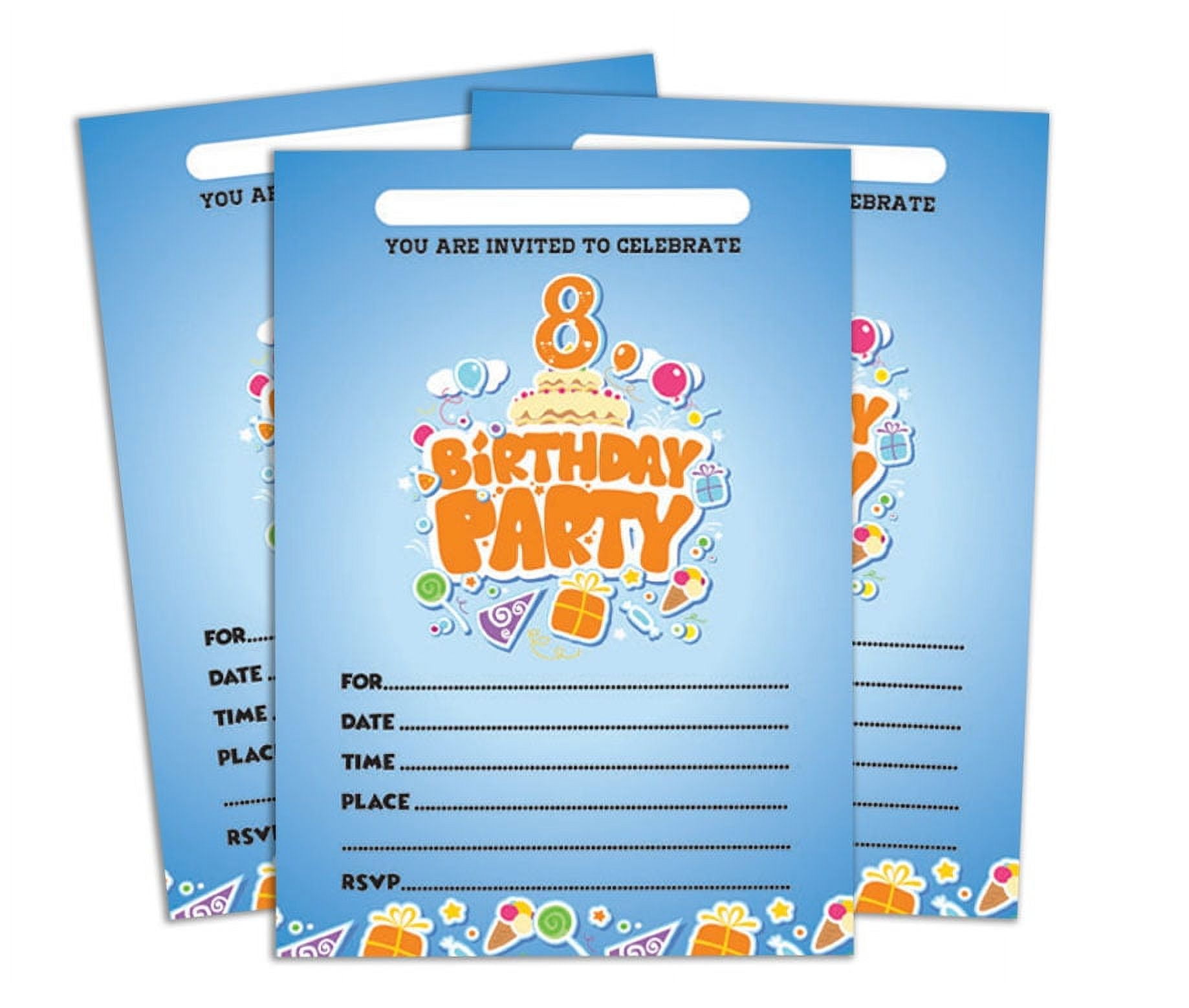 Darling Souvenir Blue Birthday Invitation Card Printable Elegant Fill