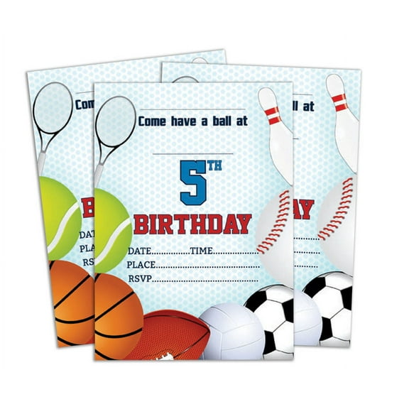 Darling Souvenir Blue Birthday Invitation Card Printable Fill or Write In Blank Invites Party Supplies Pack Of 28 5 x 7 Inches