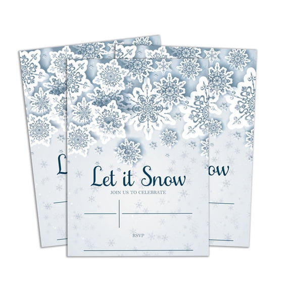Darling Souvenir Blue Christmas Invitation Card Printable Elegant Fill or Write In Blank Party Invites 28 Pcs