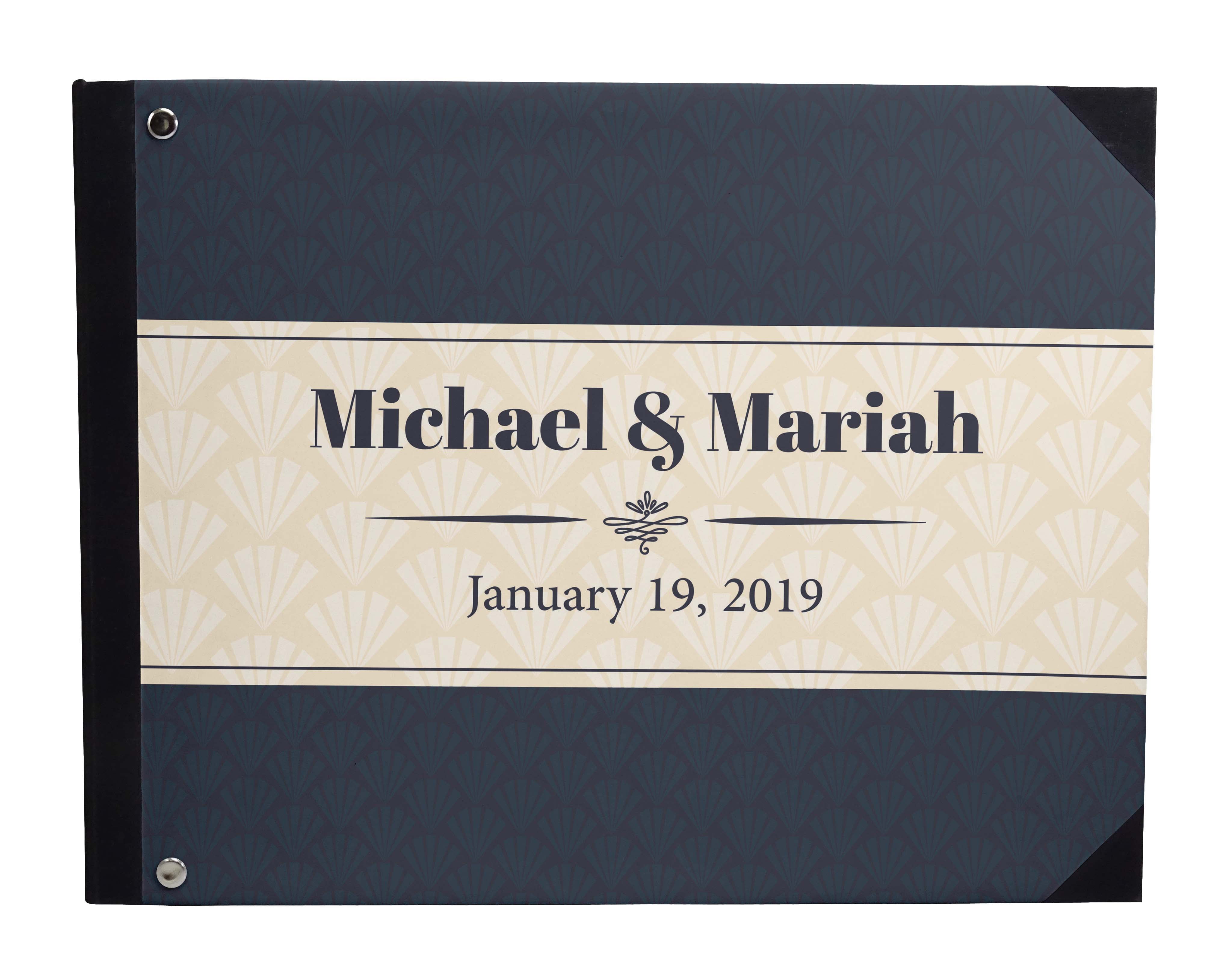 Darling Souvenir Blue Diamond Rays Pattern Printed Hardbound Cover Guestbook For Wedding Guest Sign In Book Registry-9 x 12 Inches