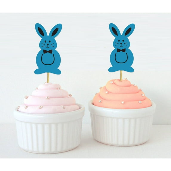 Darling Souvenir, Blue Easter Bunny Rabbit Cupcake Toppers Dessert Decoration Cupcake Toppers - Pack Of 20