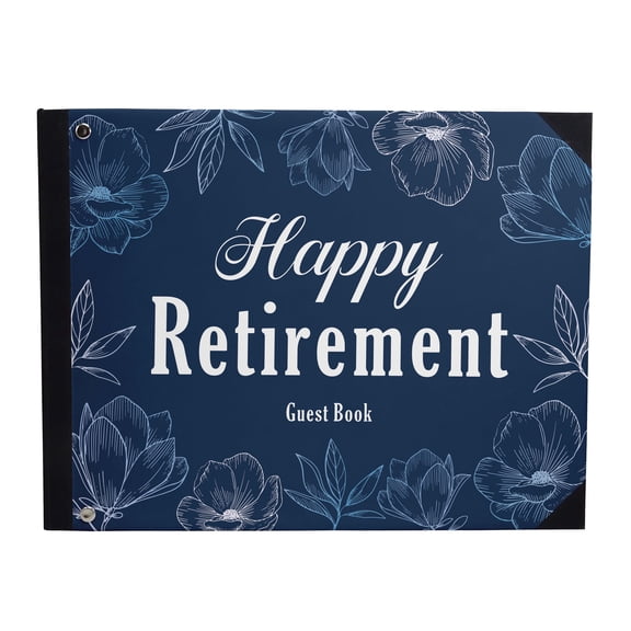 Darling Souvenir Blue Floral Border Retirement Party Guestbook Hardbound Cover Personalized Printed Keepsake Memory Guest Registry-9 x 12 Inches