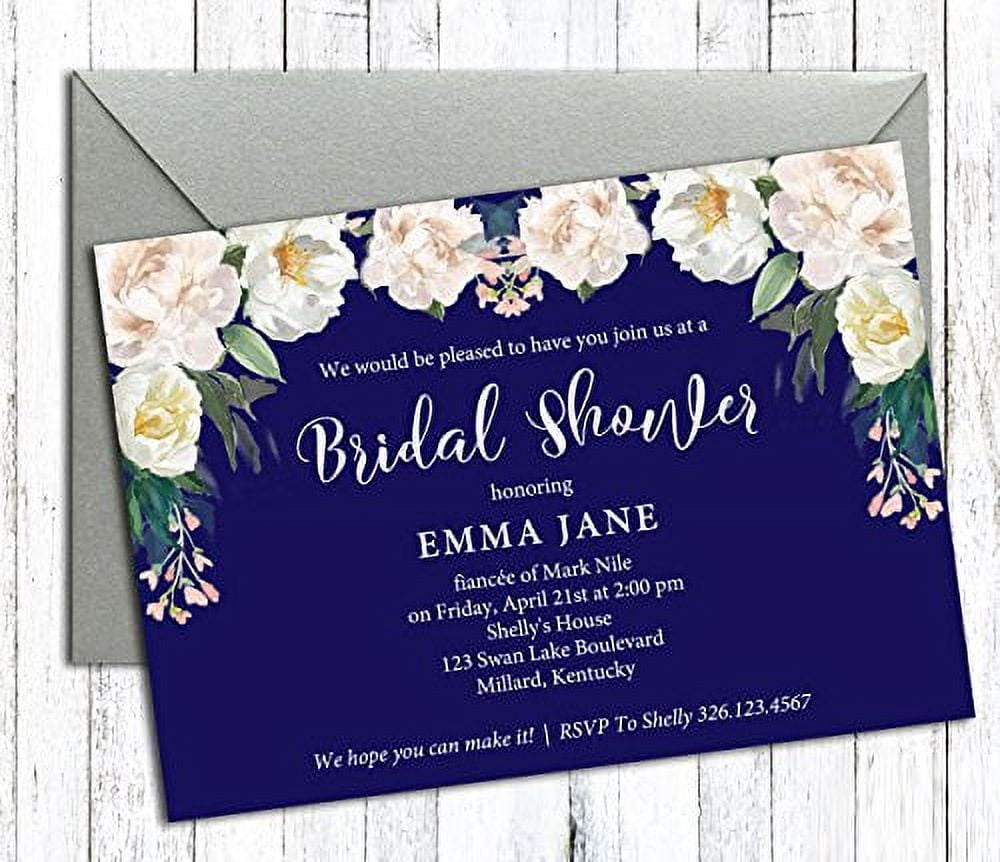 Darling Souvenir Blue Floral Custom Printed Bridal Shower Invitations, Set  of 10 Personalized Invites With Envelopes 5 x 7 - Walmart.com, image size:1000x862