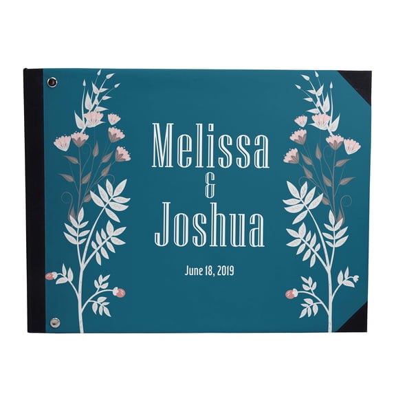 Darling Souvenir Blue Floral & Leaves Hardbound Cover Printed Anniversary Wedding Guestbook Scrap book-7 x 9 Inches