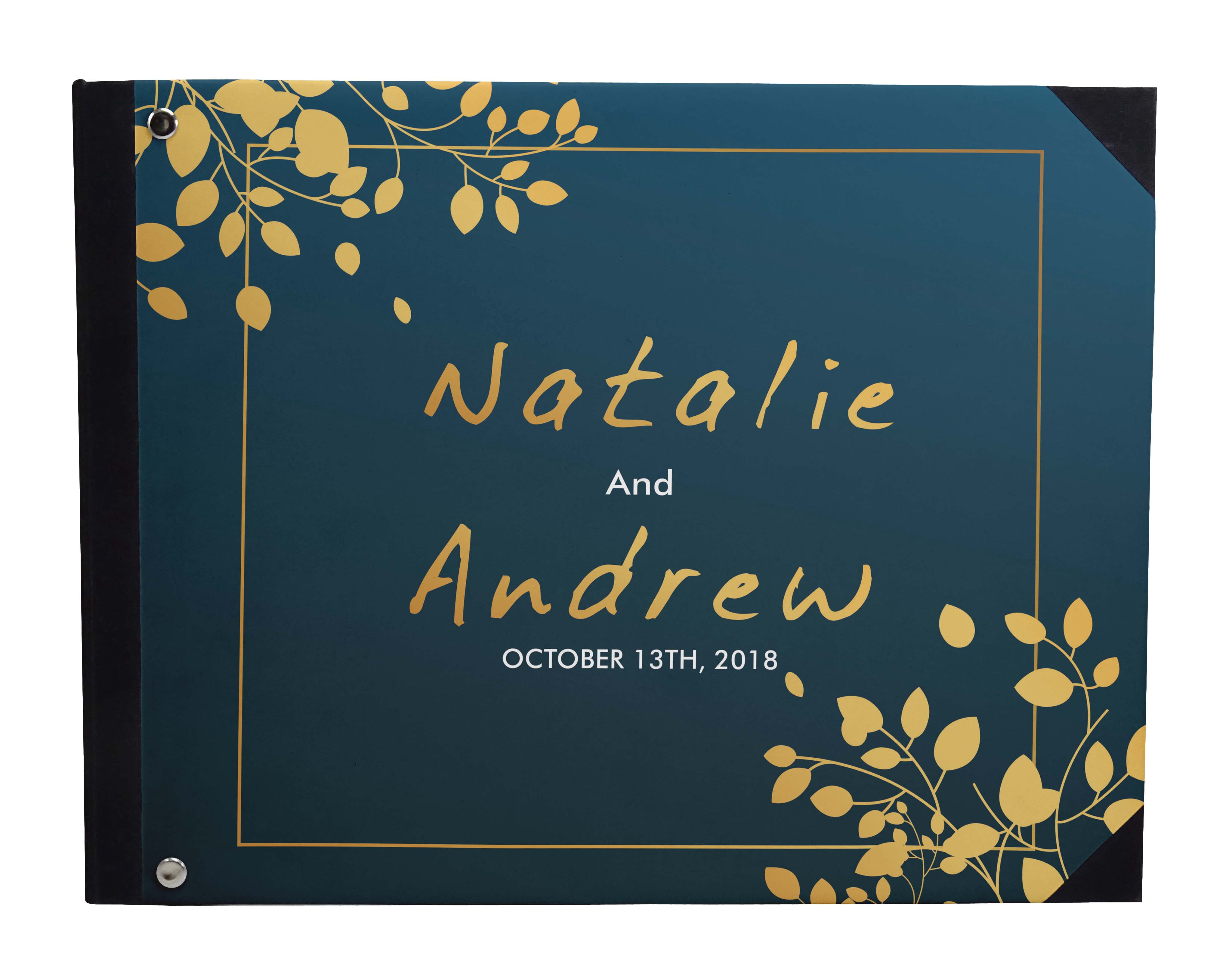 Darling Souvenir Blue Leaves Frame Hardbound Cover Printed Anniversary Wedding Guestbook Scrap book-9 x 12 Inches