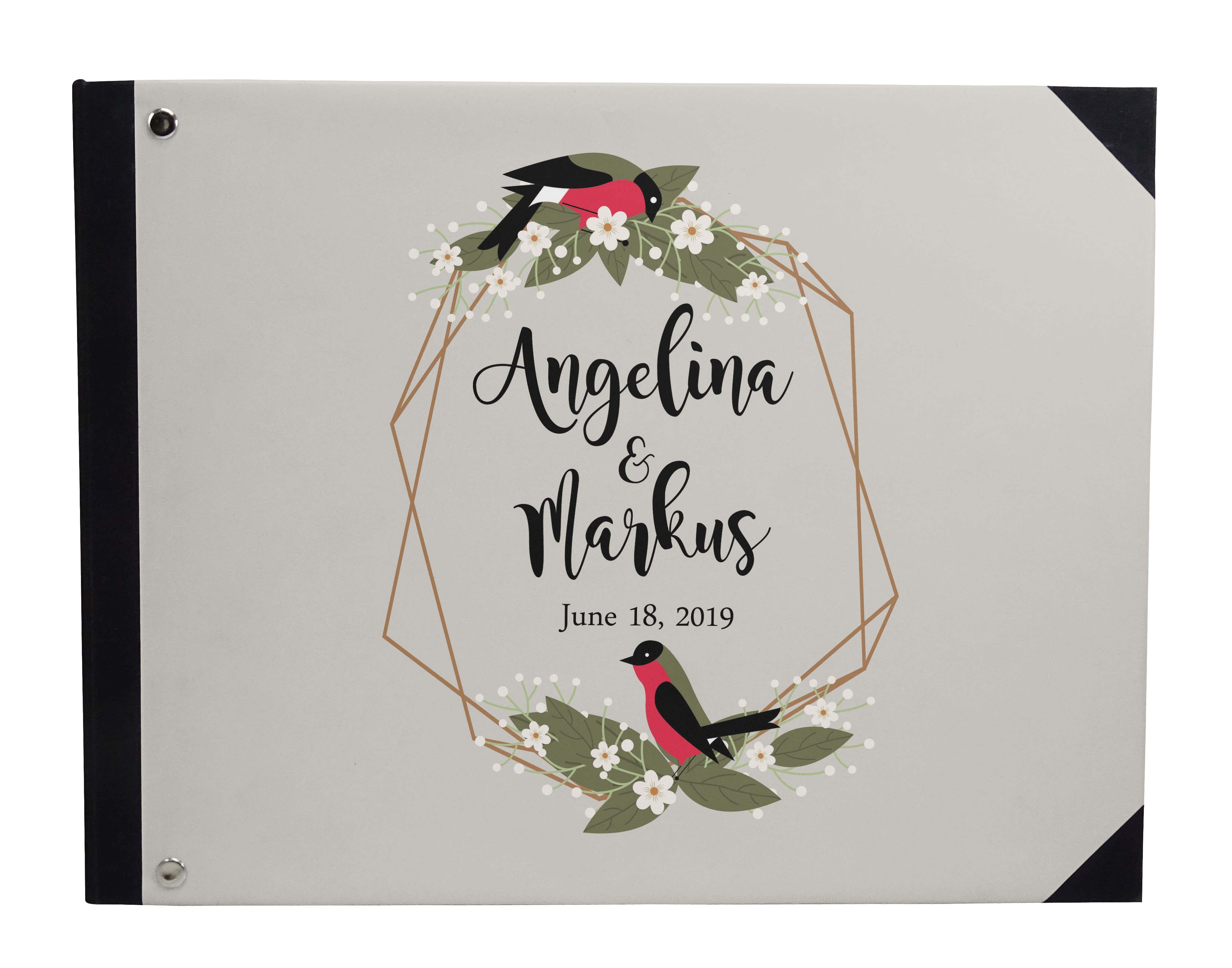Darling Souvenir Blue Leaves Wreath & Birds Wedding Guestbook Hardbound Cover Printed Anniversary Wedding Guest Registry-9 x 12 Inches