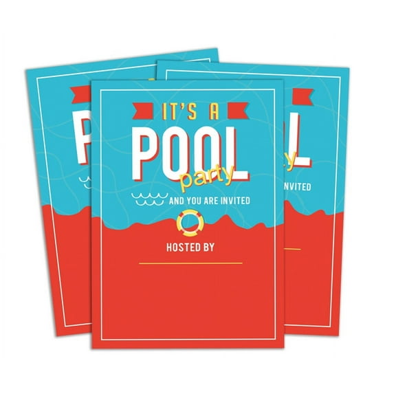 Darling Souvenir Blue Pool Party Invitation Card Printable Elegant Fill or Write In Blank Party Invites 28 Pcs