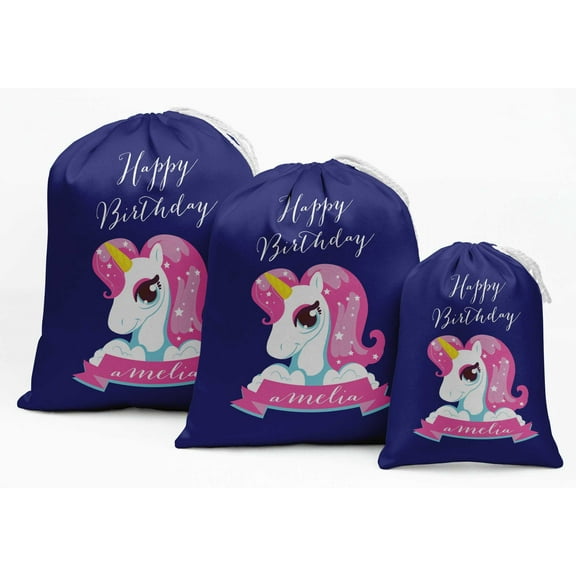 Darling Souvenir Blue Unicorn Birthday Custom Party Supplies&nbsp;Drawstring Pouches&nbsp;Favor Bags 15 Pieces