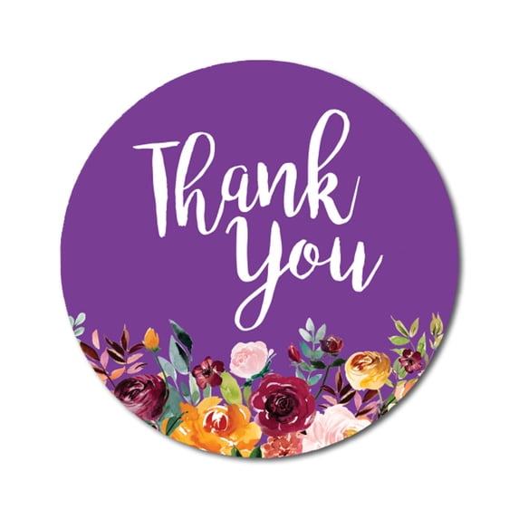 Darling Souvenir Botanical Floral Border 1.6 Inches Purple Round Non Custom Thank You Stickers-45 Pcs