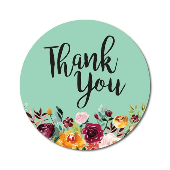 Darling Souvenir Botanical Floral Border 1.6 Inches Sea Green Round Non Custom Thank You Stickers-45 Pcs