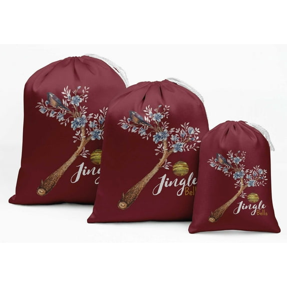 Darling Souvenir Brown Text,Branches & Bird Christmas Party Supplies Favor Bags Jewelry Pouches 15 Pieces