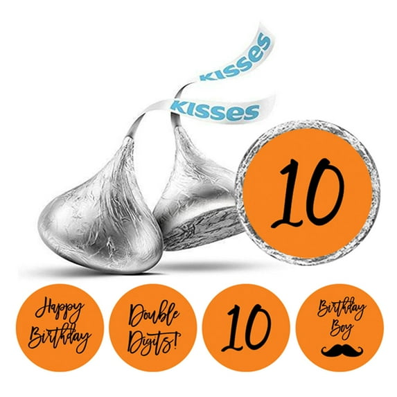 Darling Souvenir Candy 10th Birthday for Boy Stickers Chocolate Labels 190 Pcs-Orange