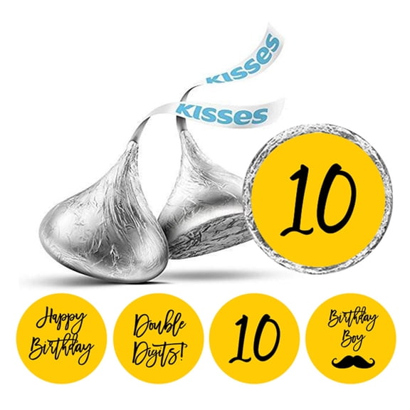 Darling Souvenir Candy 10th Birthday for Boy Stickers Chocolate Labels 190 Pcs-Yellow