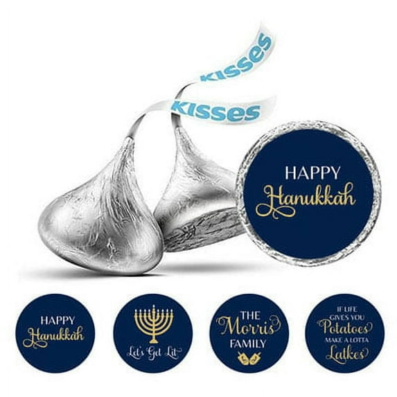 Darling Souvenir Candy Chocolate Labels Hanukkah Jewish Stickers Pack of 190 Pcs-Navy Blue & Goldenrod