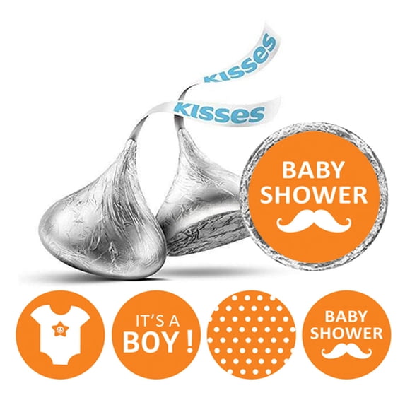 Darling Souvenir 190 Pieces Orange Baby Shower Chocolate Drop Labels Stickers - Self-Adhesive Mini Candy Wrappers for Favors & Party Decorations