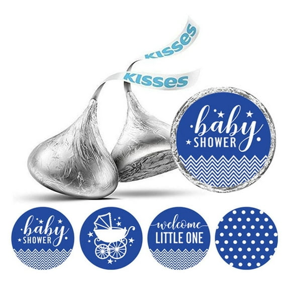 Darling Souvenir 190 Pieces Medium Blue Baby Shower Favor Stickers - Chocolate Candy Label Wrappers for Newborn Party, Mini Seals & Decor