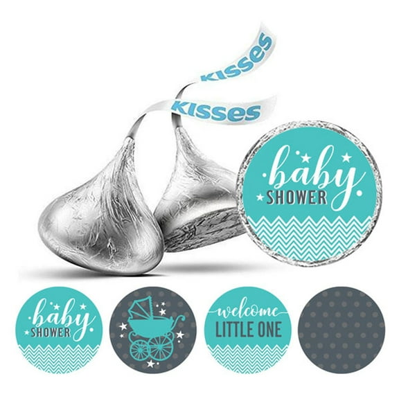 Darling Souvenir 190 Pcs Turquoise Green & Gray Baby Chocolate Favor Stickers - Mini Candy Wrappers & Labels for Baby Shower, Sprinkle Party Decor
