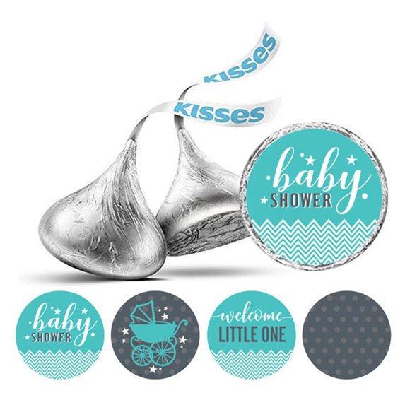Darling Souvenir 190 Pcs Turquoise Green & Gray Baby Chocolate Favor Stickers - Mini Candy Wrappers & Labels for Baby Shower, Sprinkle Party Decor