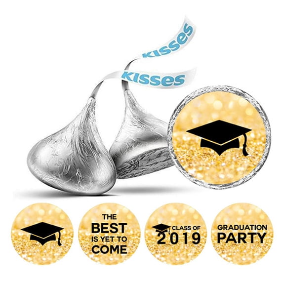 Darling Souvenir Candy 190 Pcs Graduation Theme Stickers DIY Chocolate Labels-Glitter Gold