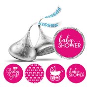 Darling Souvenir 190 Pcs Fuchsia Pink Baby Girl Chocolate Favor Stickers - Mini Candy Wrappers & Labels for Baby Shower, Sprinkle Party Decor
