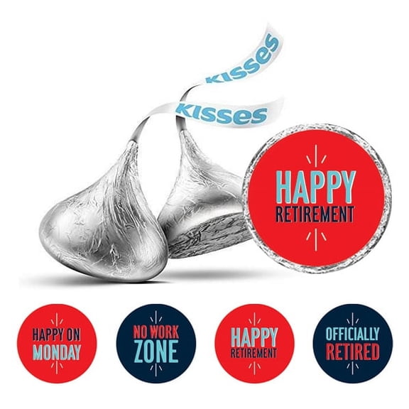 Darling Souvenir Candy&nbsp;Chocolate Labels 190 Pcs Retirement Theme Stickers-Red & Navy Blue