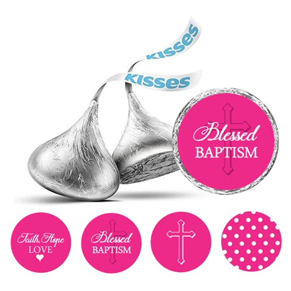 Darling Souvenir Candy Chocolate Labels 190 Pcs Sacrament Baptism Theme Stickers-Fuchsia Pink