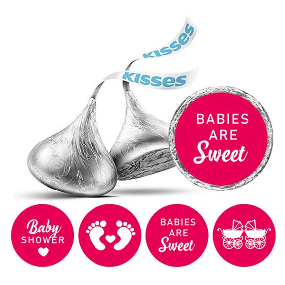 Darling Souvenir 190 Pieces Magenta Baby Shower Favor Stickers - Chocolate Candy Label Wrappers for Newborn Party, Mini Seals & Decor