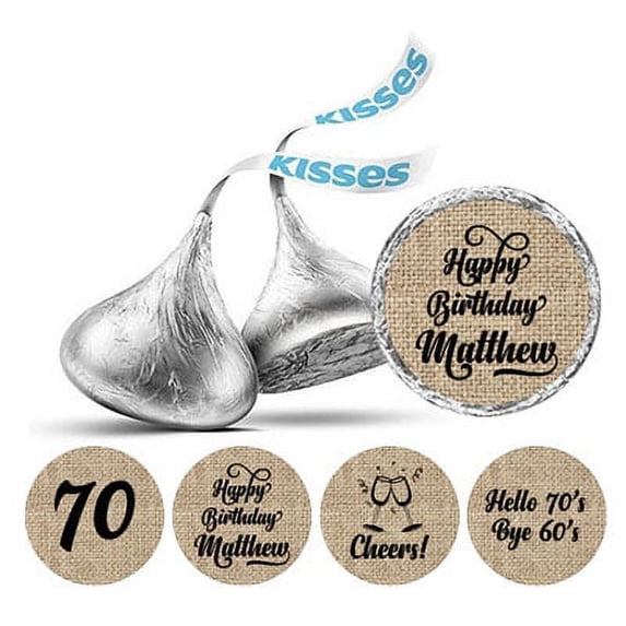 Darling Souvenir Cheers 70th Birthday Custom Name Stickers 190 Pcs Candy Labels Party Favor-Brown