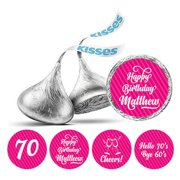Darling Souvenir Cheers 70th Birthday Custom Name Stickers 190 Pcs Candy Labels Party Favor-Fuchsia Pink