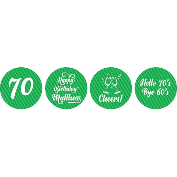 Darling Souvenir Cheers 70th Birthday Custom Name Stickers 190 Pcs Candy Labels Party Favor-Green