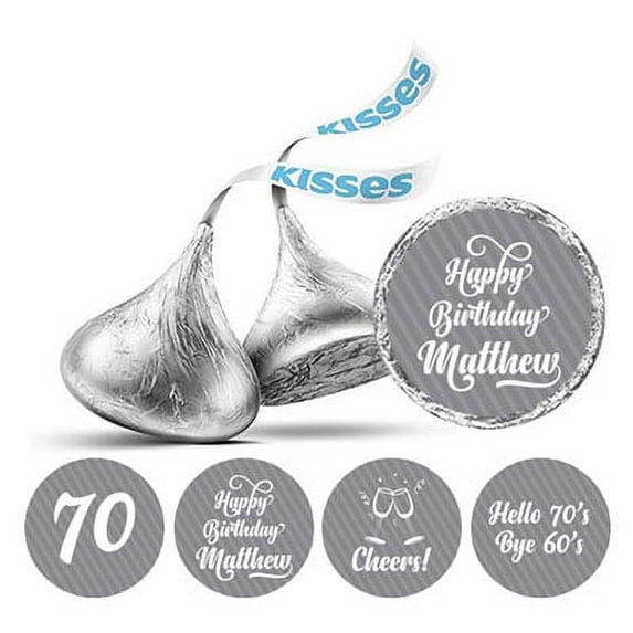 Darling Souvenir Cheers 70th Birthday Custom Name Stickers 190 Pcs Candy Labels Party Favor-Light Gray