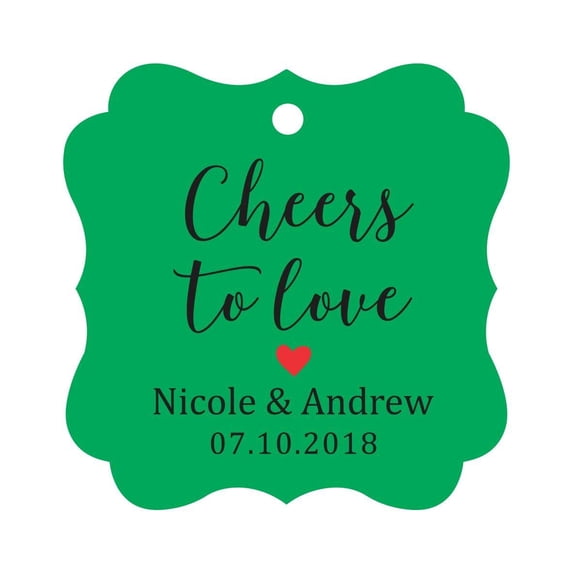 Darling Souvenir Cheers to Love Bottle Tag Personalized Wedding Favor Custom Hang Tags-Green-100 Tags