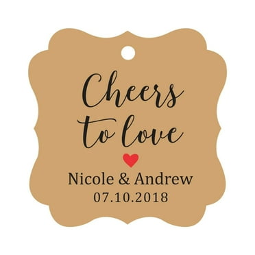 Darling Souvenir Cheers to Love Bottle Tag Personalized Wedding Favor Custom Hang Tags-Kraft-100 Tags