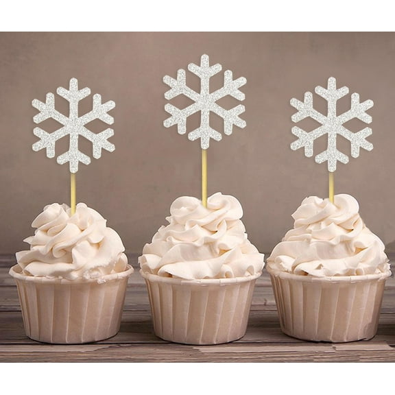 Darling Souvenir, Christmas Celebration Snowflake Cupcake Toppers, Winter Wedding Dessert Decorations - Pack Of 20