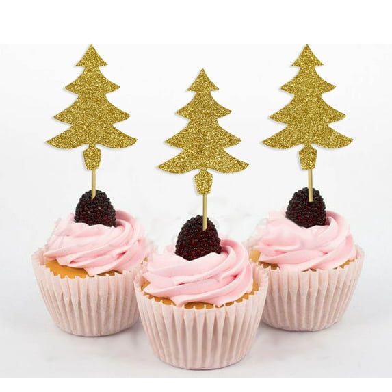 Darling Souvenir, Christmas Tree Cupcake Toppers, Dessert Decorations - Pack Of 20