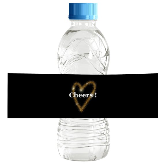 Darling Souvenir Classic Black With Heart WaterBottleLabels Self Adhesive Party Collection Cheers!WaterBottleStickers Great For Wedding, Birthday, Engagement Party- Pack Of 32