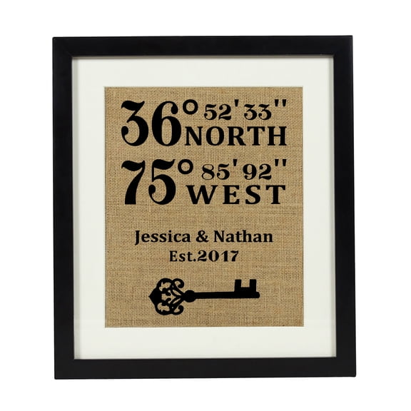 Darling Souvenir Coordinates Address First Home Burlap Print Wall Decor Personalized Housewarming Gift-Burlap Print Only(8 x 10 Inches)
