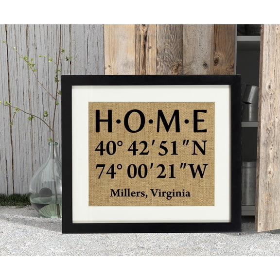 Darling Souvenir Coordinates Gift Burlap Print Wall Decor Personalized Latitude Longitude Sign Housewarming Gift-Burlap Print Only(11 x 14 Inches)